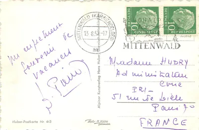 Walchensee-Kesselbergpaß-Straße — widok panoramowy jeziora i gór — H. Huber 443 — Rewers