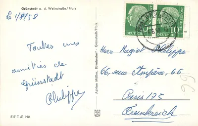 Grünsstadt nad Winostradą/Pfalz — widok panoramiczny — wydawca nieznany — Rewers