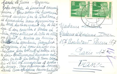 Widok Mainzu — Metalowy most nad rzeką — wydawca Weit-Postkarten-Gesellschaft m.b.H. & Co., Berlin — Rewers