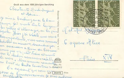 Berching — vista da cidade com estátua e igreja — Opf. (editor) — Verso