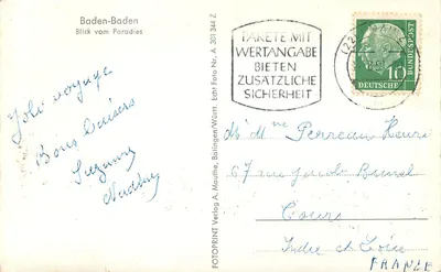 Baden-Baden — Vista do Paradies — FOTOPRINT Verlag A. Mauthe, Bäilingen/Württ. — Verso