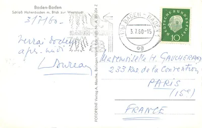 Schloss Hohenbaden — vista da cidade e da vales — FOTOPRINT Verlag — Verso