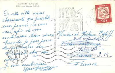 Baden-Baden — Vista do Novo Castelo — Foto Kuhn, Baden-Baden, N° 169 — Verso