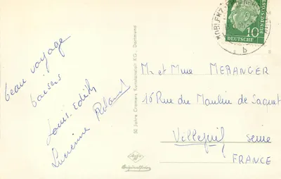 Goblenz — Widok miasta, most, zamek, Ehrenbreitstein i łódki — wydawca Cramers Kunstanstalt KG — Rewers