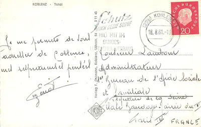 Widok z powietrza z Koblenz — most i rzeka — wydawca Total — Rewers
