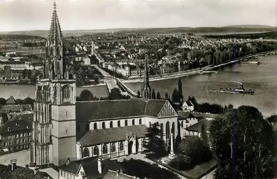 Konstanz am Bodensee — vista aérea da catedral e do lago — editor Gebr. Metz, Tübingen, n° 146/547