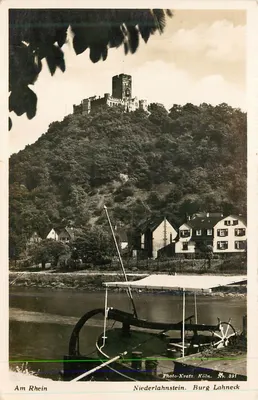 Am Rhein — Niederlahnstein, Burg Lahneck — Photo-Kratz, Köln, Nr. 391