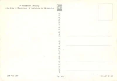 Miasto Messestadt Leipzig — Am Ring, Opéra, Hochschule dla kultury fizycznej — Auslese-Bild-Verlag — Rewers
