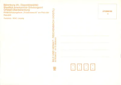 Bärenburg (Kr. Dippoldiswalde) — FDGB-Erholungsheim „Friedenswacht“ — wydawca BILD UND HEIMAT · REICHENBACH — Rewers