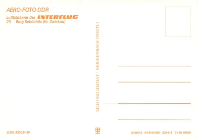 Burg Schönfels — widok z lotu — seria AERO-FOTO DDR, wydawca INTERFLUG, nr 20 — Rewers