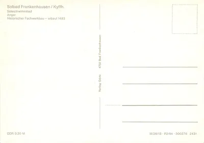 Solbad Frankenhausen / Kyffhäuser — Piscina de Água, Praça, Construção Histórica em Madeira — construído em 1493 — Verlag Gertz — Verso