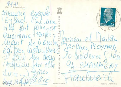 Erfurt - Kramerbrücke — widok na historyczne domy i wieżę kościoła — Auslese-Bild-Verlag — Rewers