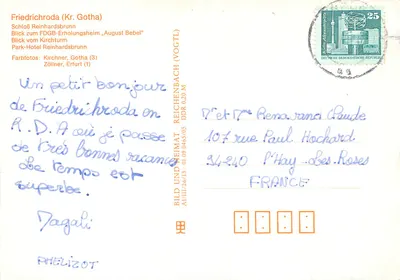 Friedrichroda — widok zamek, park i Park-Hotel — wydawca Bild und Heimat, Gotha — Rewers