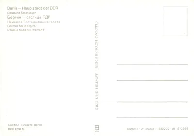 Berlin — Stolica DDR — Niemiecka Opery Państwowe — wydawca Vogtl (Reichenbach) — Rewers