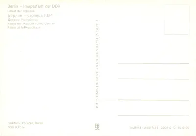 Berlin – Capital da RDA — Palácio da República — editor Vogt & Reichenbach, n° III/26/13 — Verso