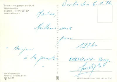 Berlim — Capital da RDA — Neptunbrunnen — Berlin-Information, série III/26/13 A1/93/73 — Verso