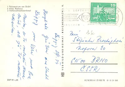 Pelzcentrum am Brühl — Stare Ratusz — Pomnik Bitwy Narodów — Miasto targowe Lipsk — VEBP M –,25 — Rewers