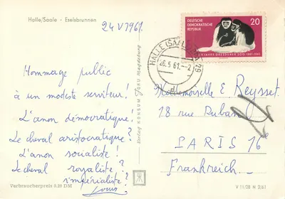 Halle/Saale - Eselsbrunnen — Hommage público a um servidor modesto — editor Verbraucherpreis 0,20 DM — Verso