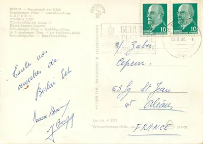 Berlim — Karl-Marx-Allee — Graphokopie H. Sander KG, n° A 2557 — Verso