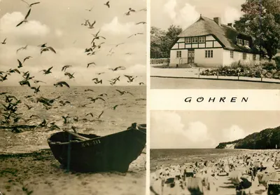 Gohren — spiaggia, casa a graticcio, gabbiani — Walter Werner Verlag, Leipzig
