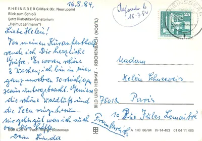 Rheinsberg (Mark, Kr. Neuruppin) — Slot (nu Diabetiker-Sanatorium „Helmut Lehmann“) — Foto: Möllger, Bestensee — Achterkant