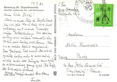 Kurort BÄRENBURG (Erzgeb.) — Subdistrito Oberbärenburg — editor não visível — Verso