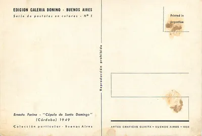 Cúpula de Santo Domingo — Córdoba — Edição Galería Bonino, Buenos Aires, N°1 — Verso