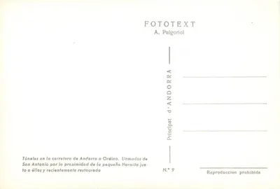 Tuneli na drodze z Andory do Ordino – Tuneli św. Antoniego obok odrestaurowanej małej kaplicy – FOTOTEXT A. Puigoriol N° 9 — Rewers