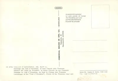 Vall d'Envalira — Andorra — Editor FISA, n° 2795 — Verso