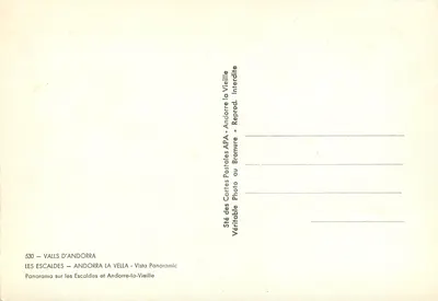 Les Escaldes – Andorre-la-Vieille — Sté des Cartes Postales APA — Verso