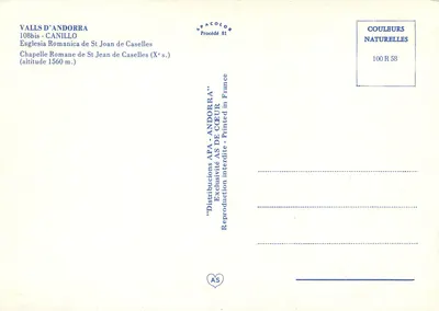 Igreja romana de São João de Caselles — Andorra — editor APA-ANDORRA, n° 100 R 58 — Verso
