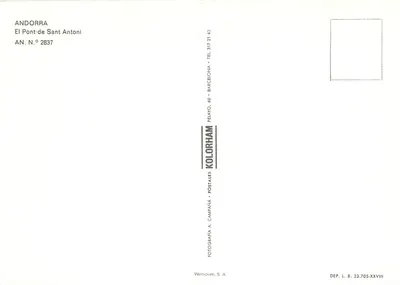 Puente de Sant Antoni — Andorra — editor Kolorham Postales — Reverso