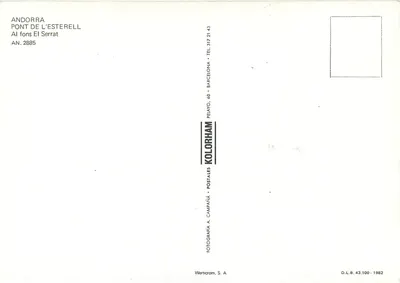 Ponte de l'Esterell — Andorra — editor Kolorham, n° 2885 — Verso