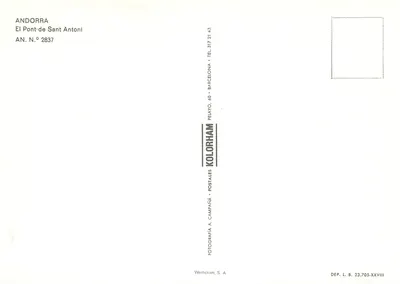 Ponte de Sant Antoni — Andorra — editor Pelayo, n° 2837 — Verso