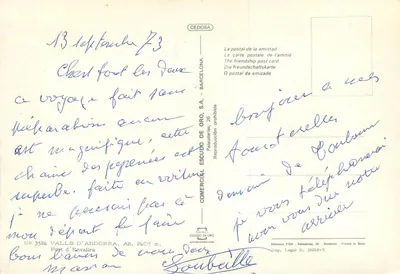 Valls d'Andorra — Widok panoramiczny na góry i drogę — Wydawca ESCUDO DE ORO, nr 3524 — Rewers