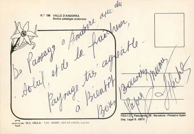Andorra — Paisagens andorras — FISA I.G. - Palaudarias, 26 - Barcelona — Verso