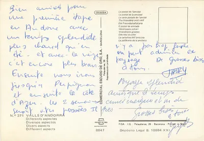 Andorra — Różne aspekty — POSTALES ESCUDO DE ORO, S.A. — Rewers
