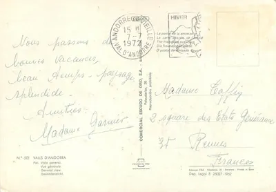Andorra — Vista geral — Comercial Escudo de Oro, N° 501 — Verso