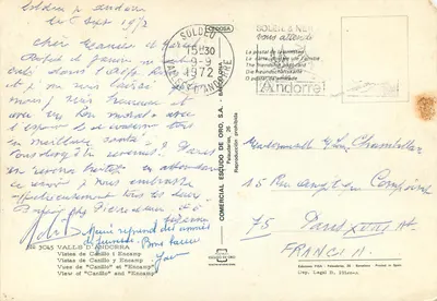Andorre-la-Vella — Carta postal turística com mapa e fotos — Edições FISA, Palaudarias — Verso