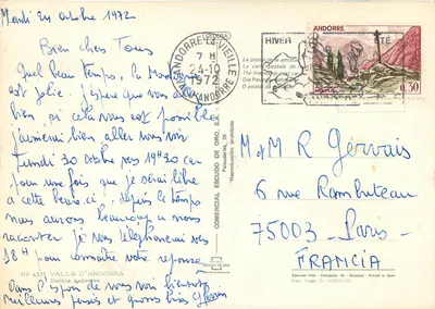 Andorra — paisagem, flores, teleférico e aldeia — editor FISA, n° 4335 — Verso