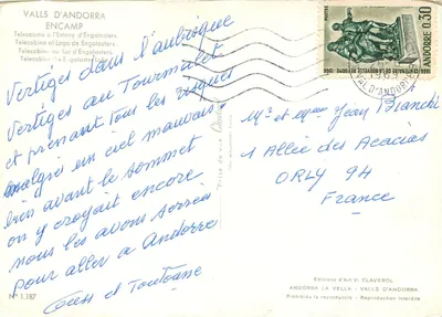 Valls d'Andorra — Encamp — Telekabina jezioro Engolasters — Wyd. V. Claverol nr 1.187 — Rewers