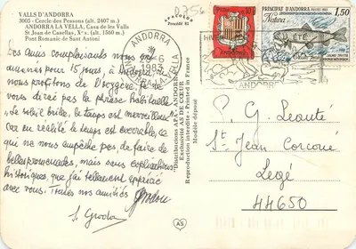 Andorra — Tourist Postcard with Map and Landscapes — Publisher APACOLOR, No. 3005 — Back