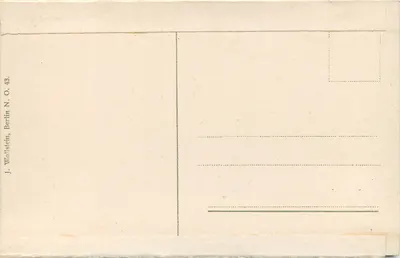 Düsseldorf - Rheinpanorama — widok na Rzeka z łodzią i kościołem — J. Wollstein, Berlin, N. O. 43 — Rewers