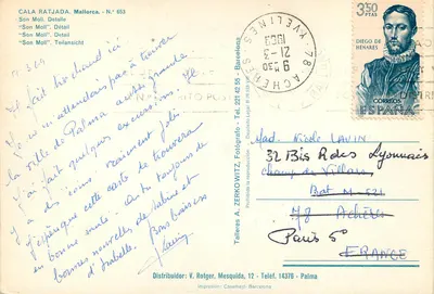 Cala Ratjada. Majorka. - N.º 653 — Son Moll. Szczegół — Talleres A. Zerkowitz, Fotógrafo - Tel. 221 42 55 - Barcelonie — Rewers