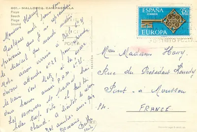 Plaża Playa de Palma — Majorka — kartka pocztowa z znakiem Europa 1968 — Rewers