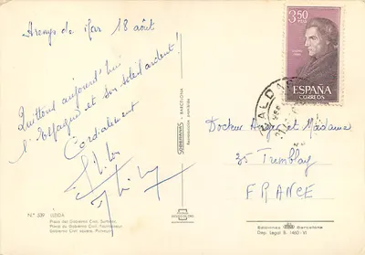Place du Gouvernement Civil, Lleida — widok z fontanną i rzeką — Wydawnictwo SOBERANAS, nr 539 — Rewers