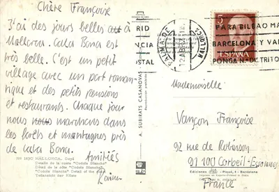 Mallorca — Codols Blancs — A. Subirats Casanovas, n° 1830 — Verso