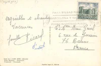 Cabo Roig (Alicante) — Promenade — Serie A-1, éditeur Cipesa — Verso