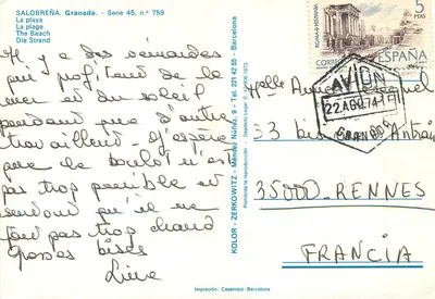 Salobreña - La spiaggia — Serie 45, n° 759 — Kolor - Barcellona — Verso