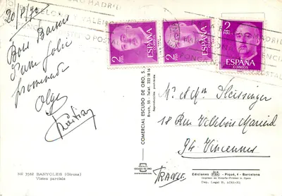 Banyoles — widok jeziora i dzieci w strojach narodowych — wydawca Bruch, nr 3582 — Rewers